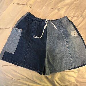 Two-Tone Denim Shorts with Drawstring
